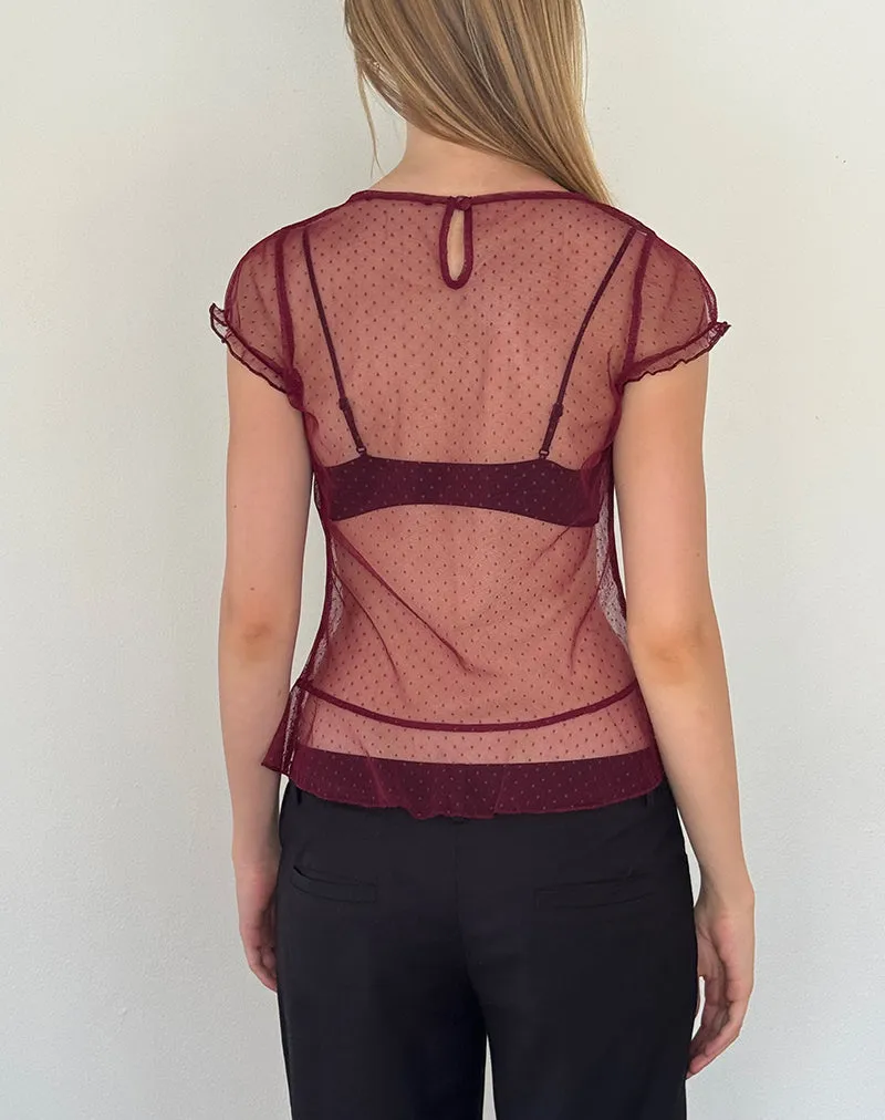 Amrita Top in Burgundy Dobby Mesh