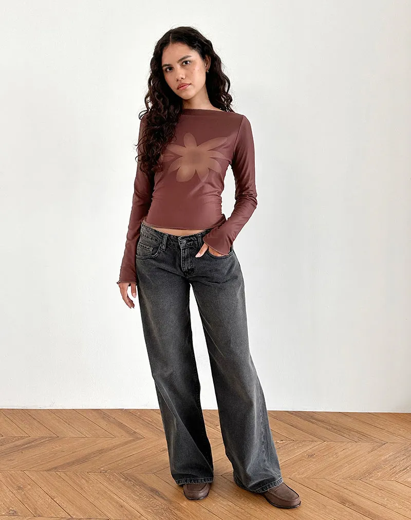 Armali Long Sleeve Top in Mesh Tonal Flower Brown