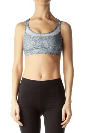 Blue Marl Sports Bra with Mesh Detail