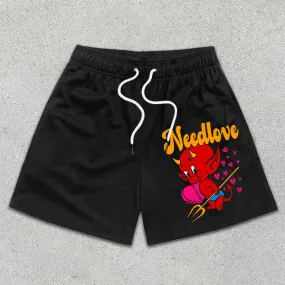 Devil Heart Graphic Print Elastic Shorts