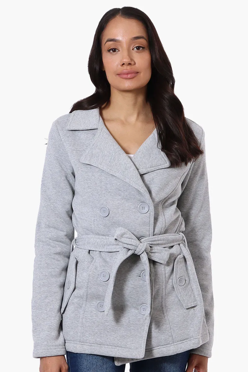 Fahrenheit Belted Double Breasted Lightweight Jacket - Grey