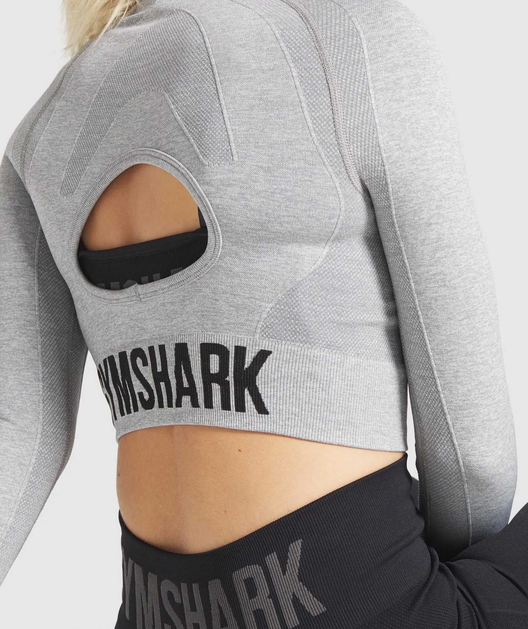 Gymshark Flex Sports Long Sleeve Crop Top - Light Grey Marl/Black