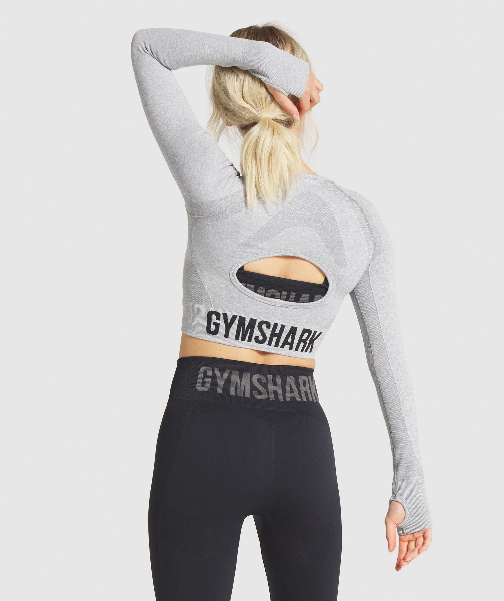 Gymshark Flex Sports Long Sleeve Crop Top - Light Grey Marl/Black