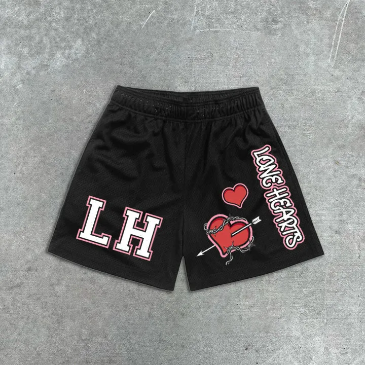 heart graphic print elastic shorts