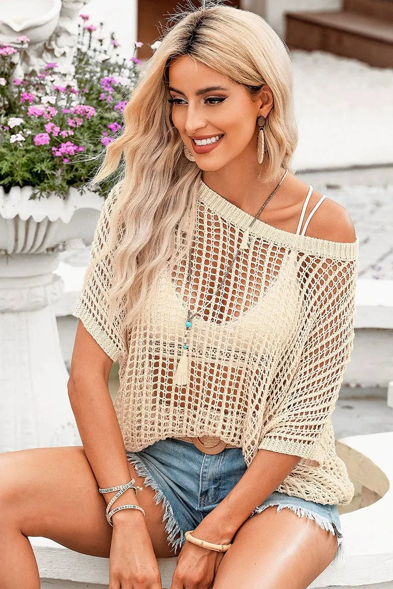 Knitted Wool Short-Sleeved Mesh Beach Tops