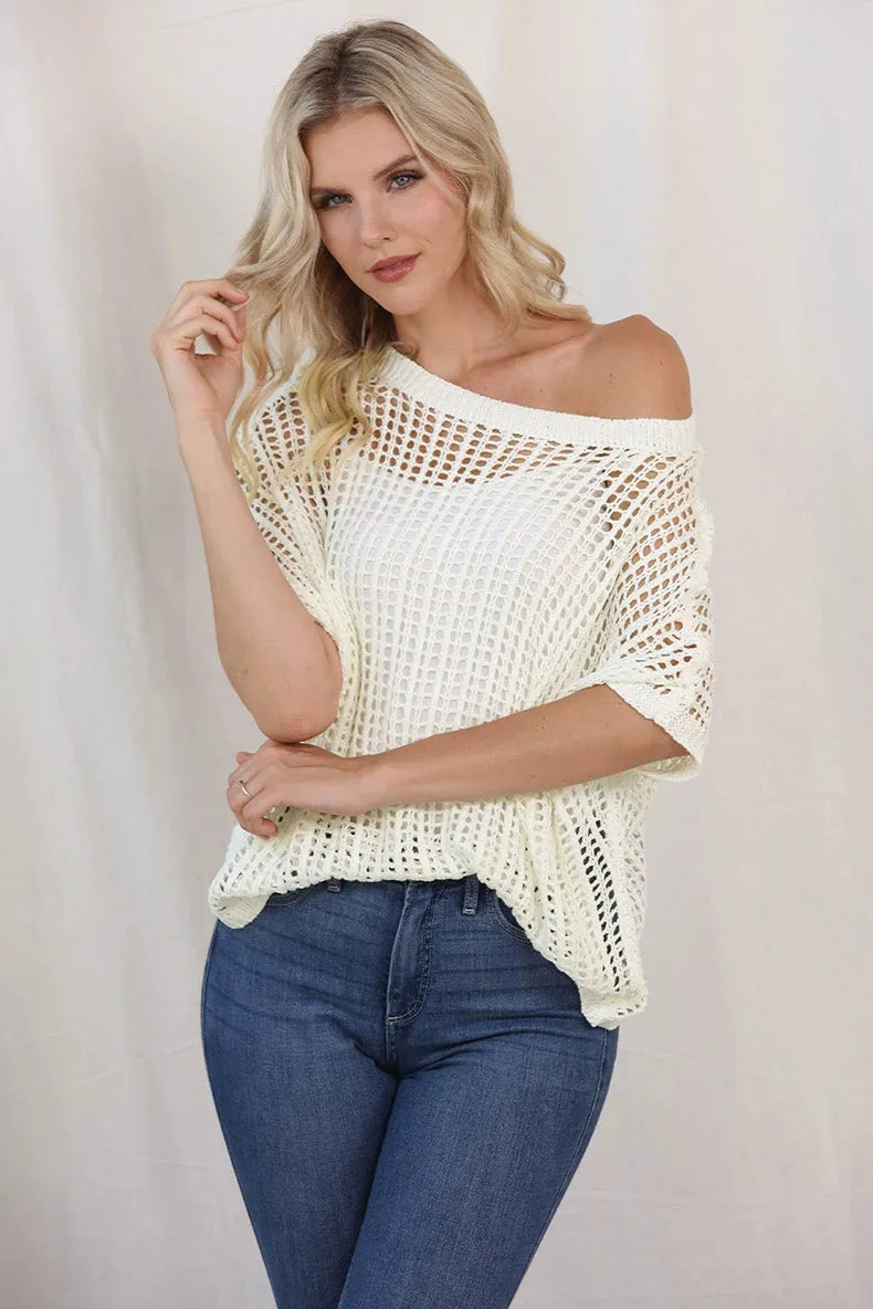 Knitted Wool Short-Sleeved Mesh Beach Tops