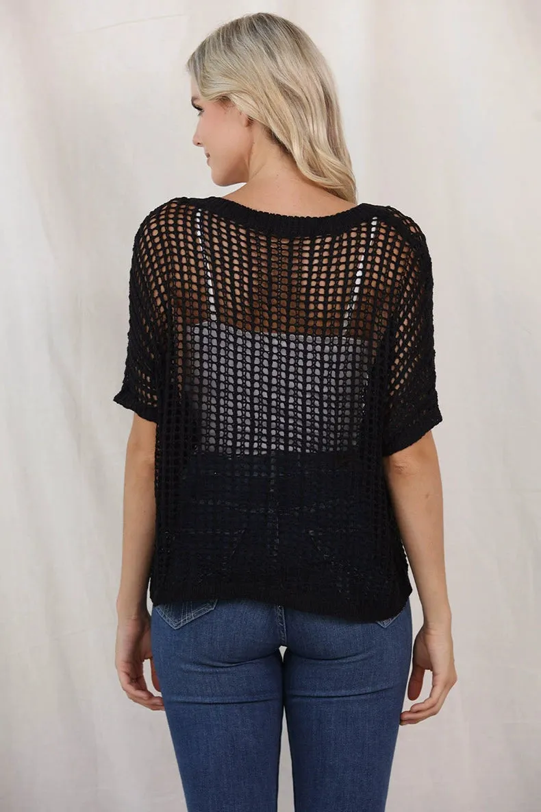 Knitted Wool Short-Sleeved Mesh Beach Tops