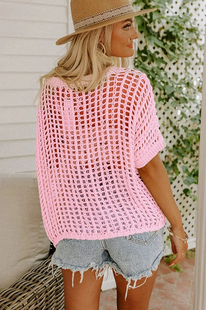 Knitted Wool Short-Sleeved Mesh Beach Tops