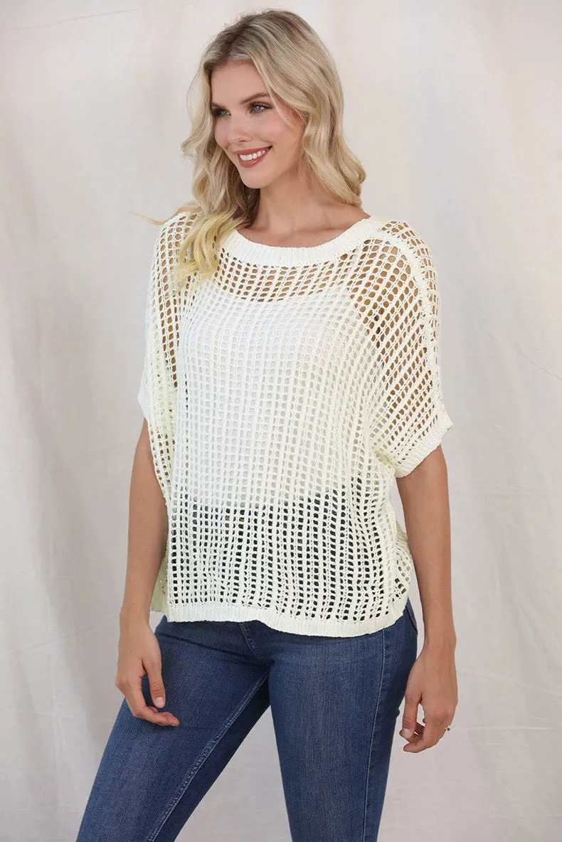 Knitted Wool Short-Sleeved Mesh Beach Tops