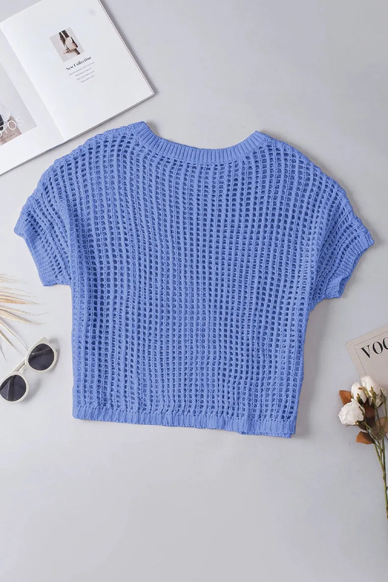 Knitted Wool Short-Sleeved Mesh Beach Tops