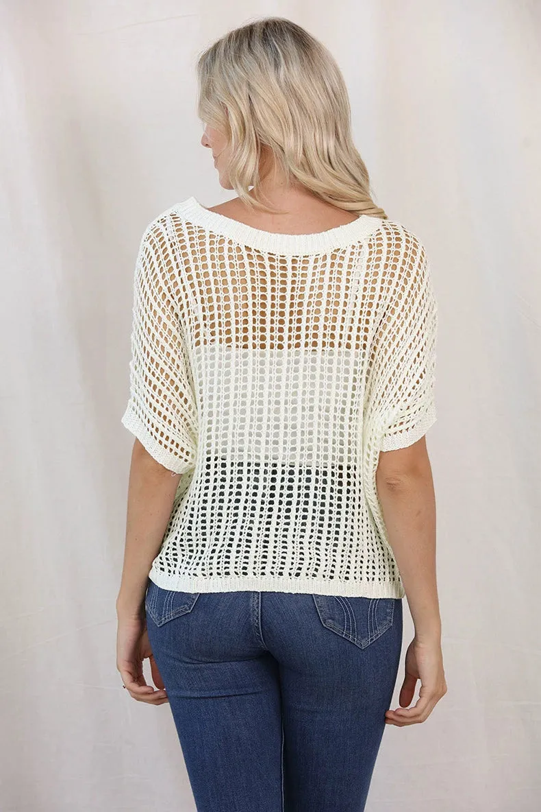 Knitted Wool Short-Sleeved Mesh Beach Tops