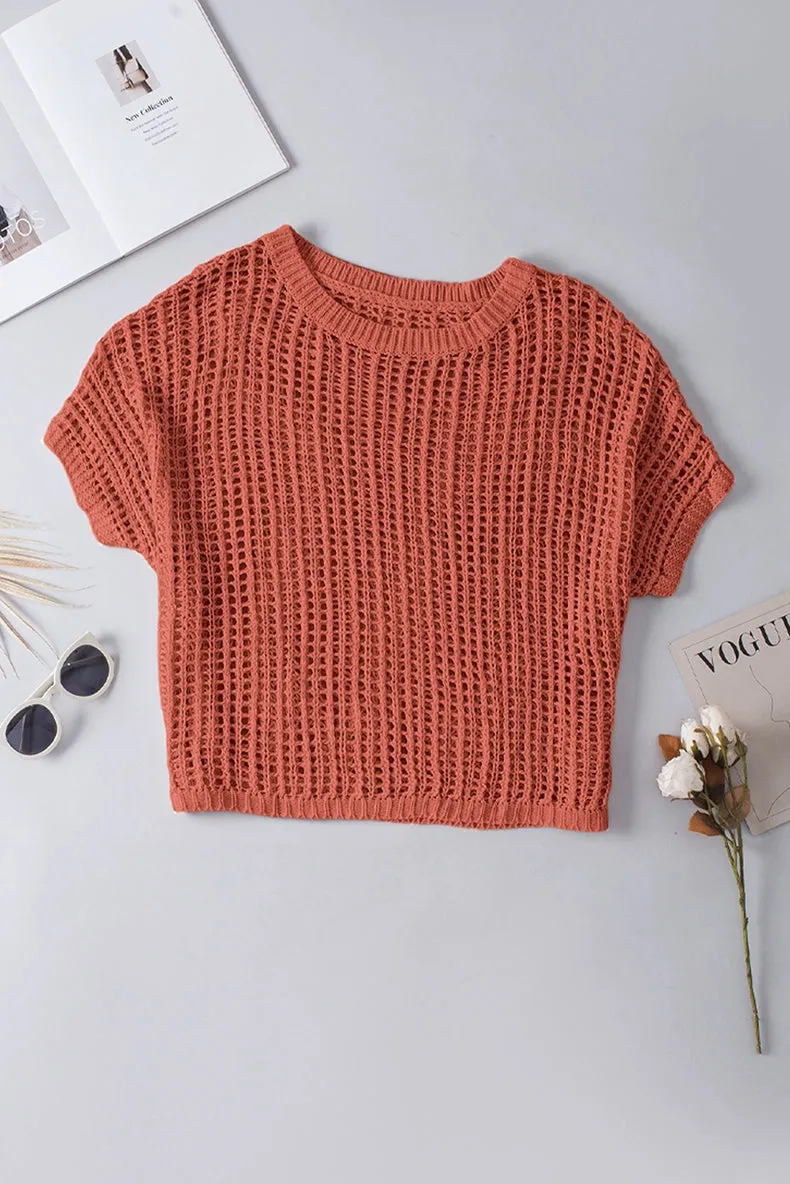 Knitted Wool Short-Sleeved Mesh Beach Tops