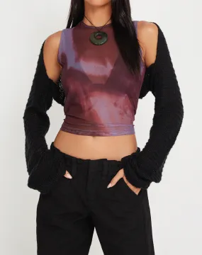 Monlo Vest Top in Mesh Watercolour Wine