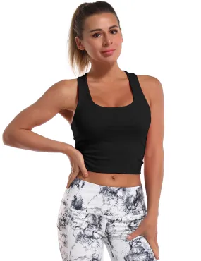 Racerback Athletic Crop Tank Tops black_Jogging