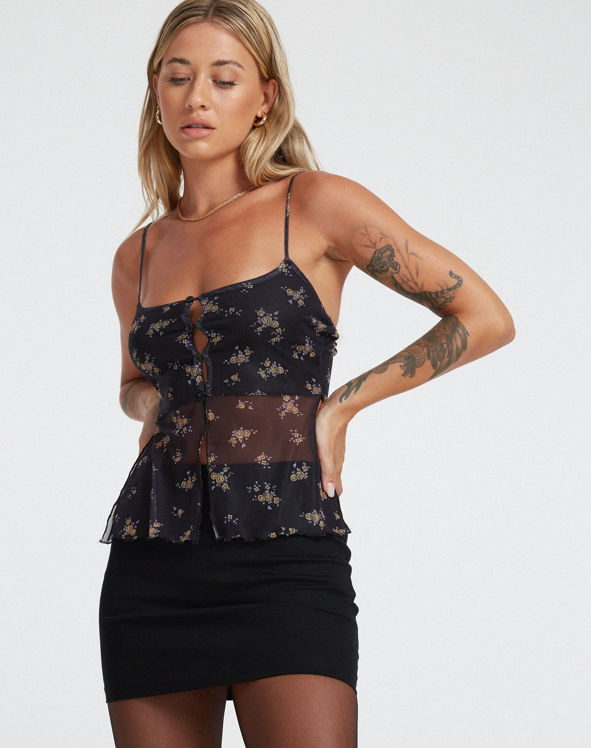 Ruya Top in Femme Floral Black and Gold