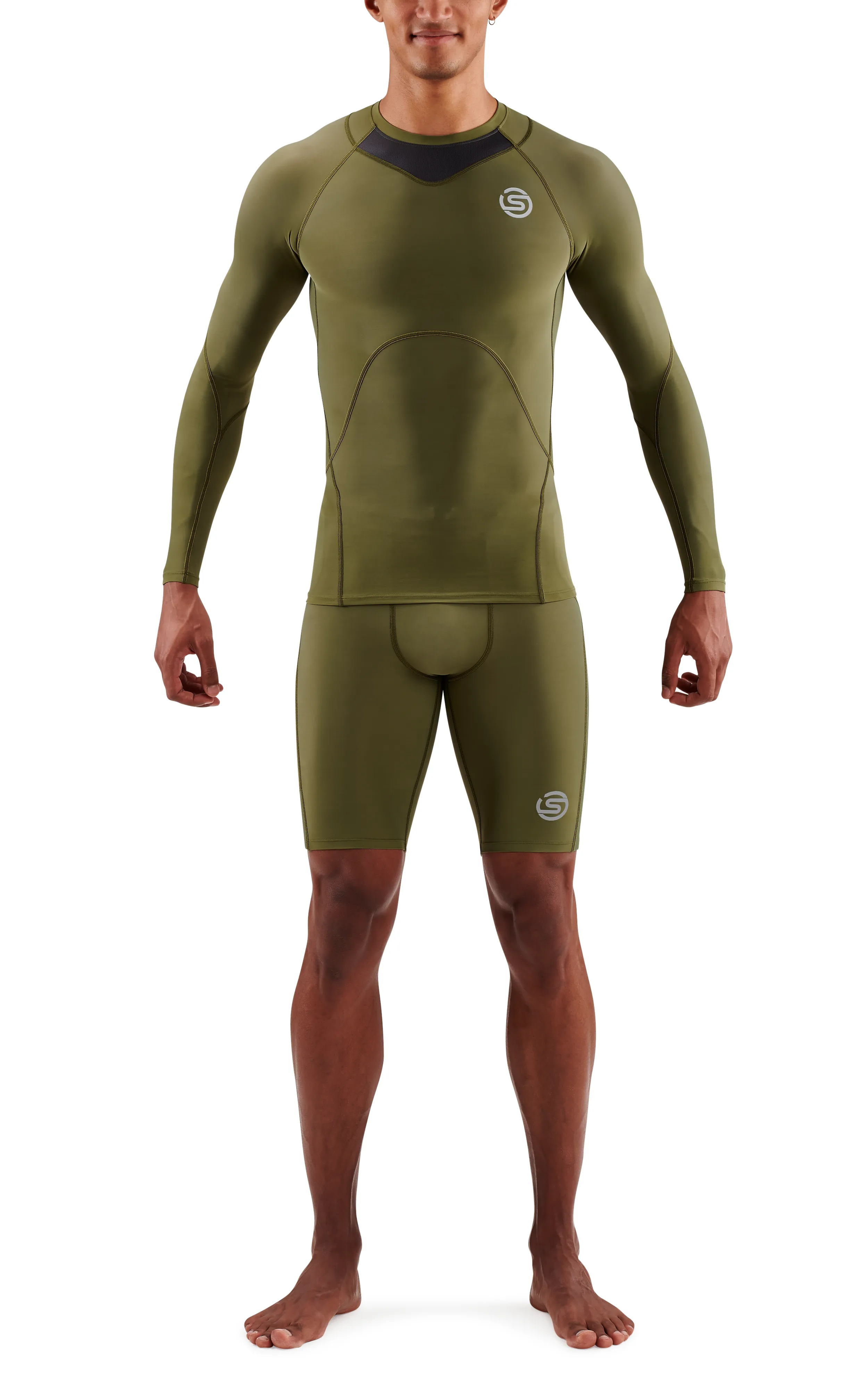 SKINS Men's Compression Long Sleeve Tops 3-Series - Khaki