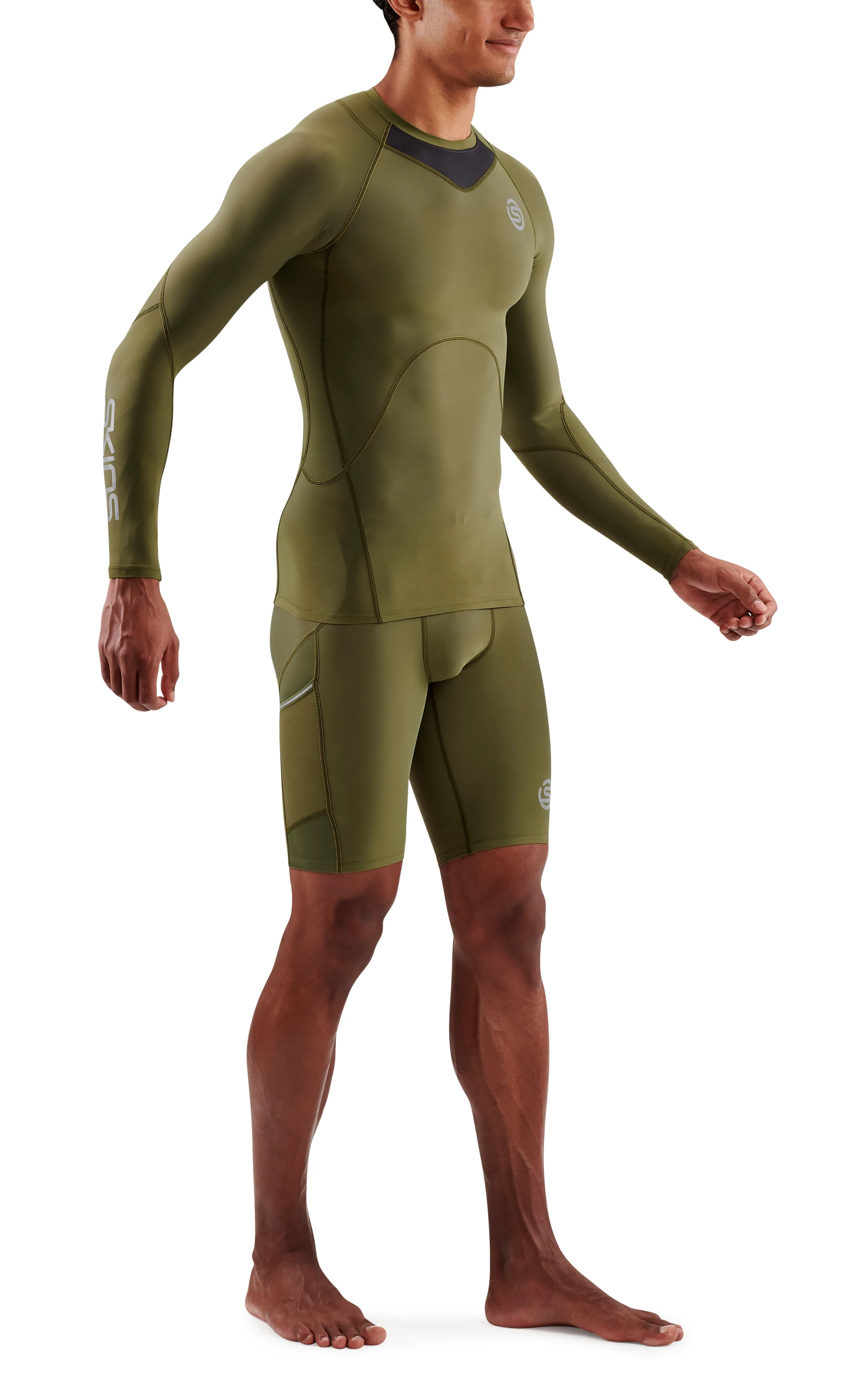 SKINS Men's Compression Long Sleeve Tops 3-Series - Khaki