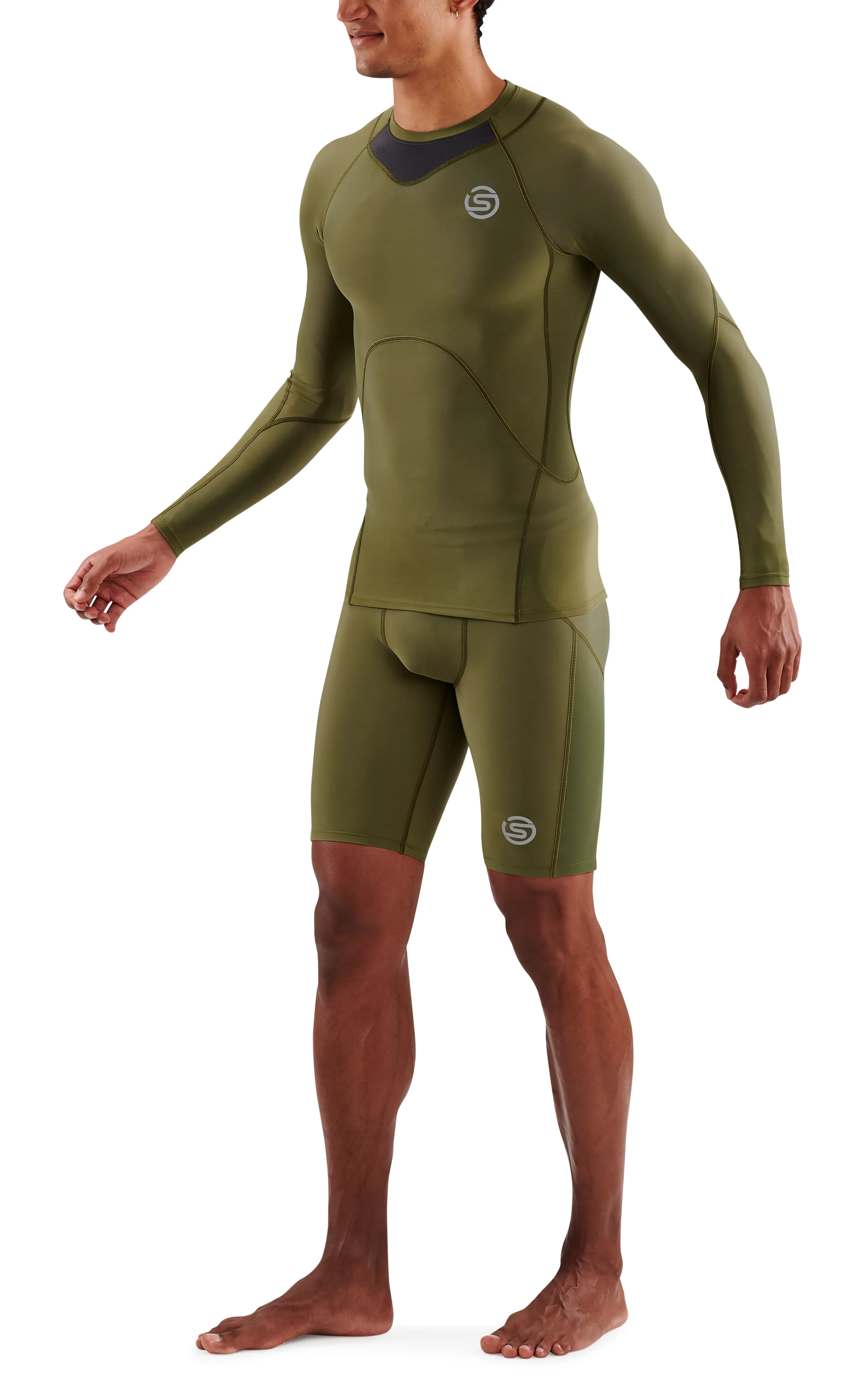 SKINS Men's Compression Long Sleeve Tops 3-Series - Khaki