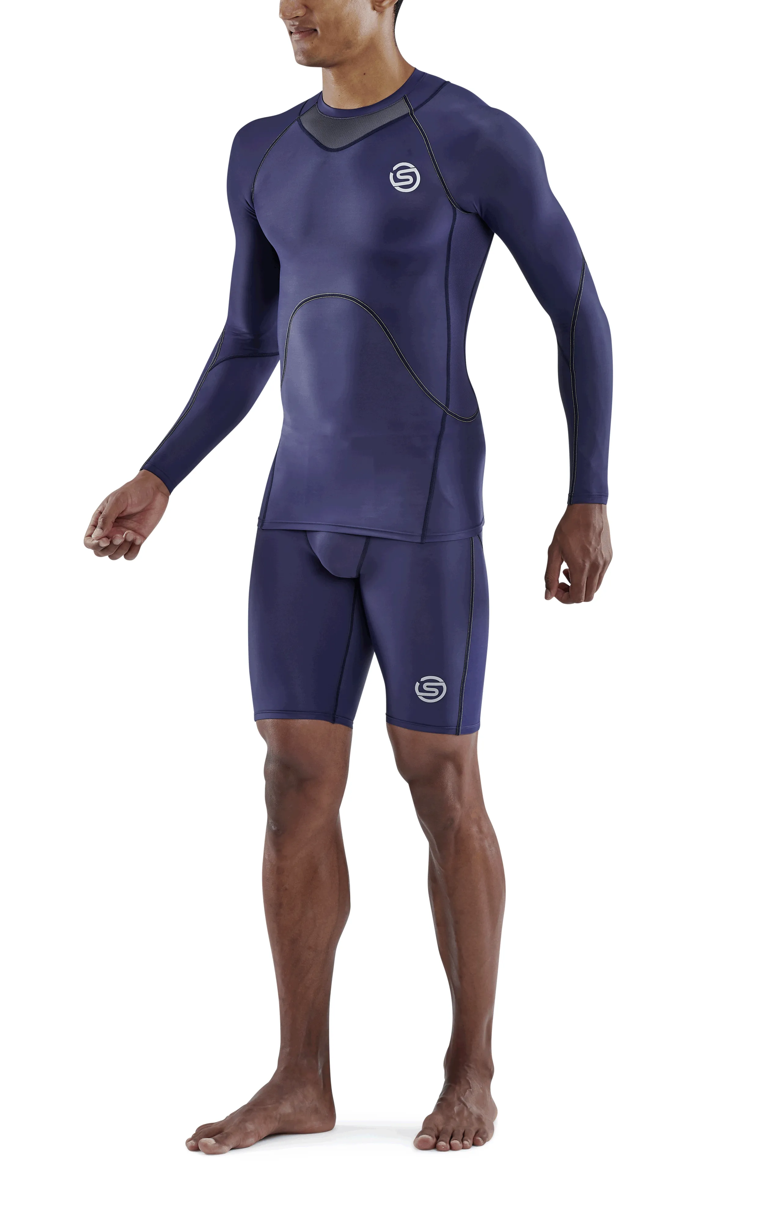 Skins Men's Compression Long Sleeve Tops 3-Series - Navy Blue - ST00300059010