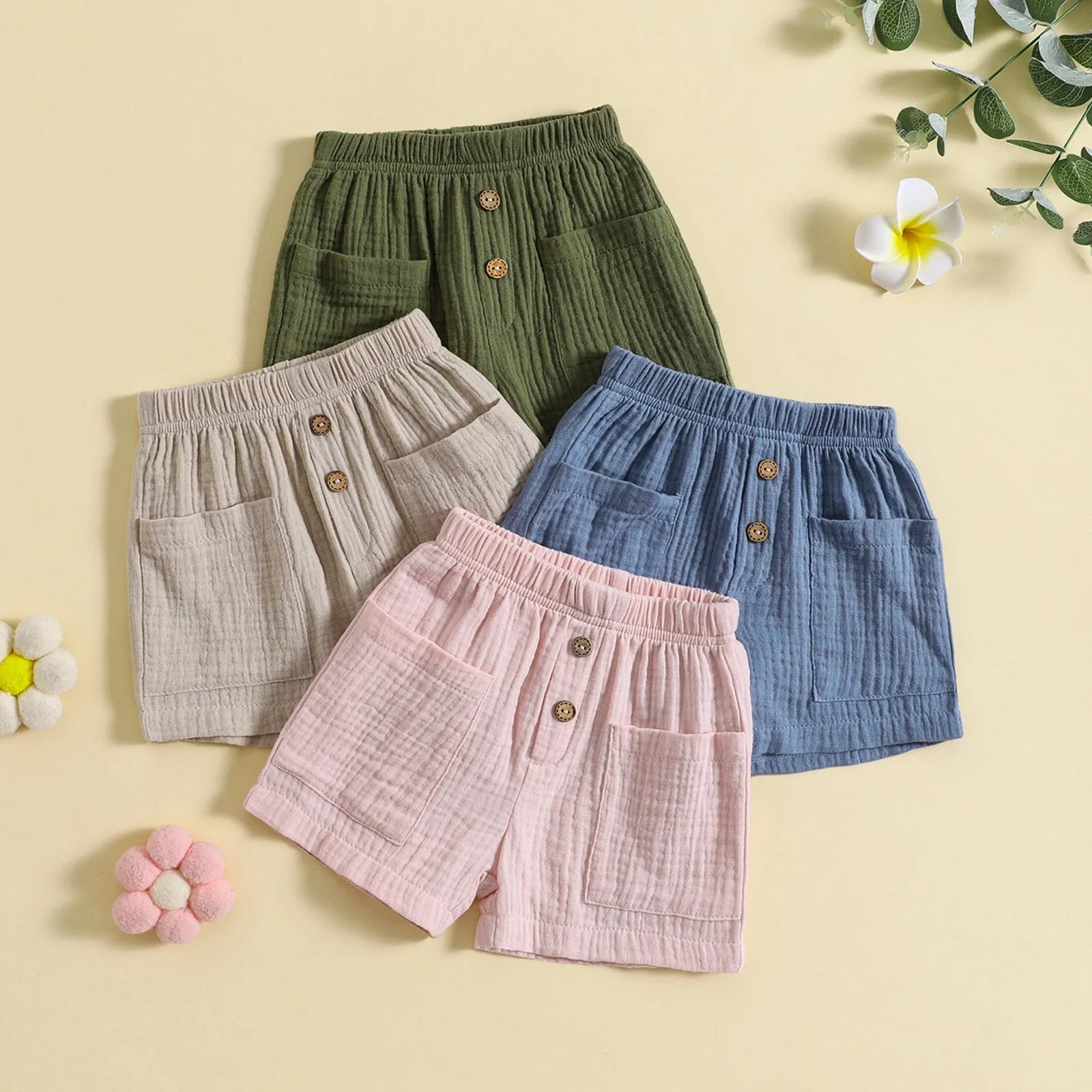 Solid Elastic Shorts w/ Pockets