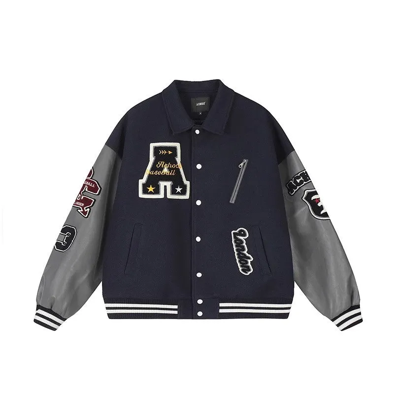 Stand collar heavy embroidery baseball unisex jacket