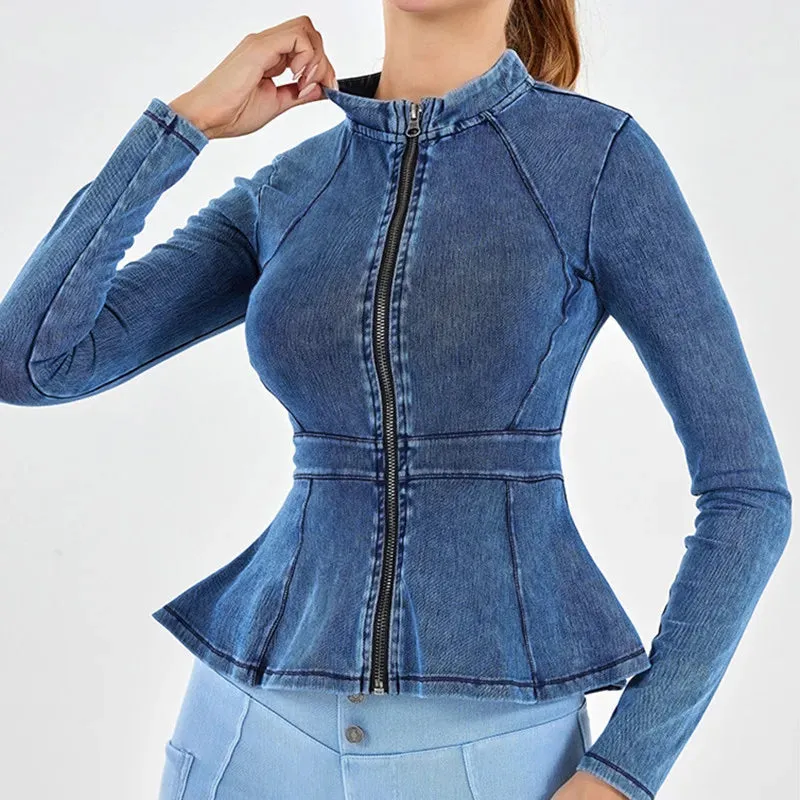 Trendy Long Sleeve Denim Vest Jacket