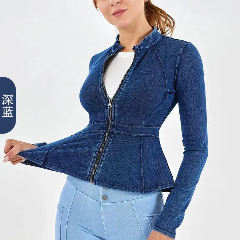 Trendy Long Sleeve Denim Vest Jacket