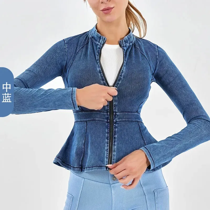 Trendy Long Sleeve Denim Vest Jacket