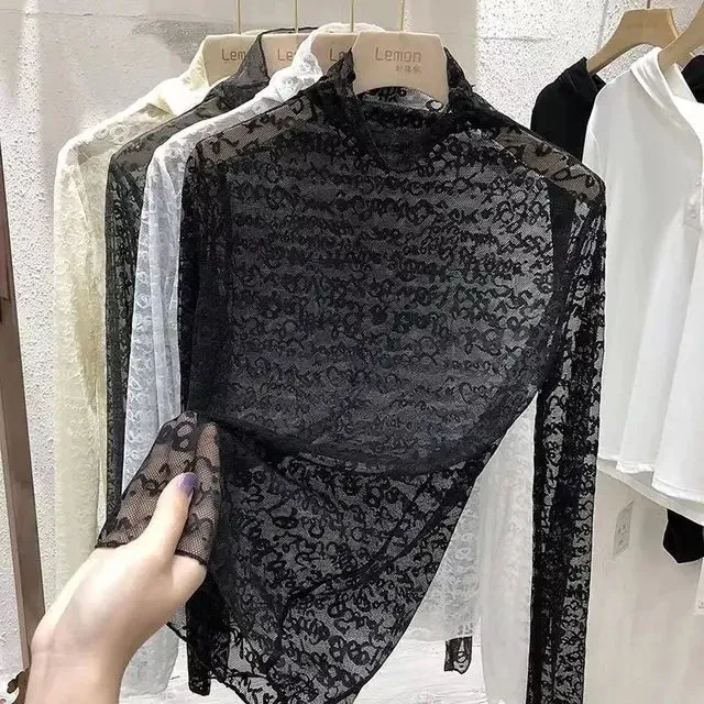 Women's Casual Long Sleeve Top Mesh Tops