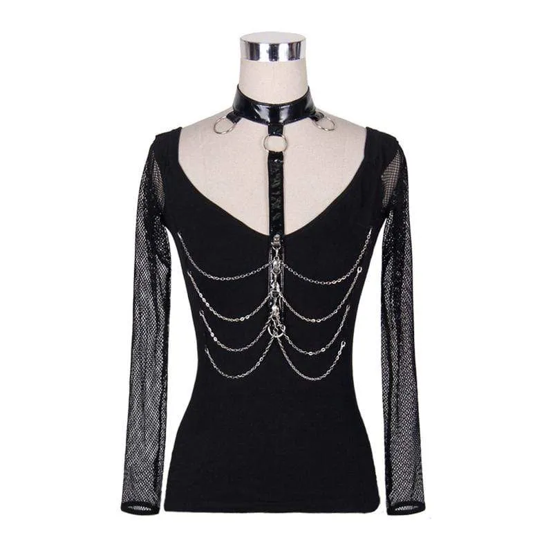 Women's Steampunk Mesh Faux Leather Tops