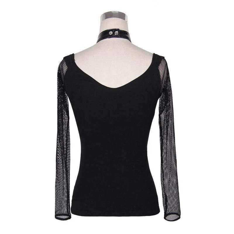 Women's Steampunk Mesh Faux Leather Tops